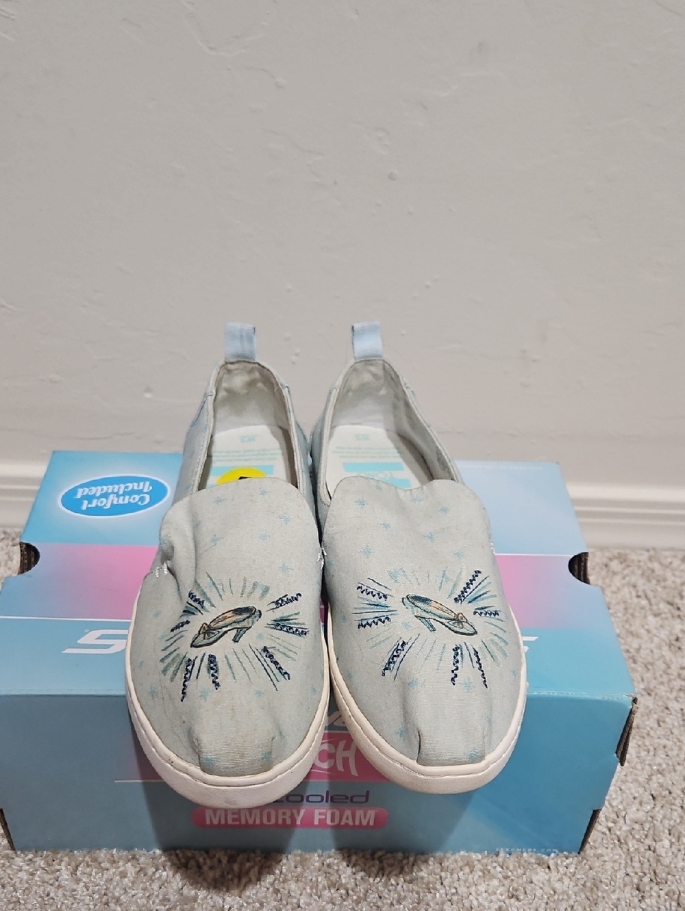 Toms & Disney Light Blue Canvas Slip-Ons with Cinderella Heels